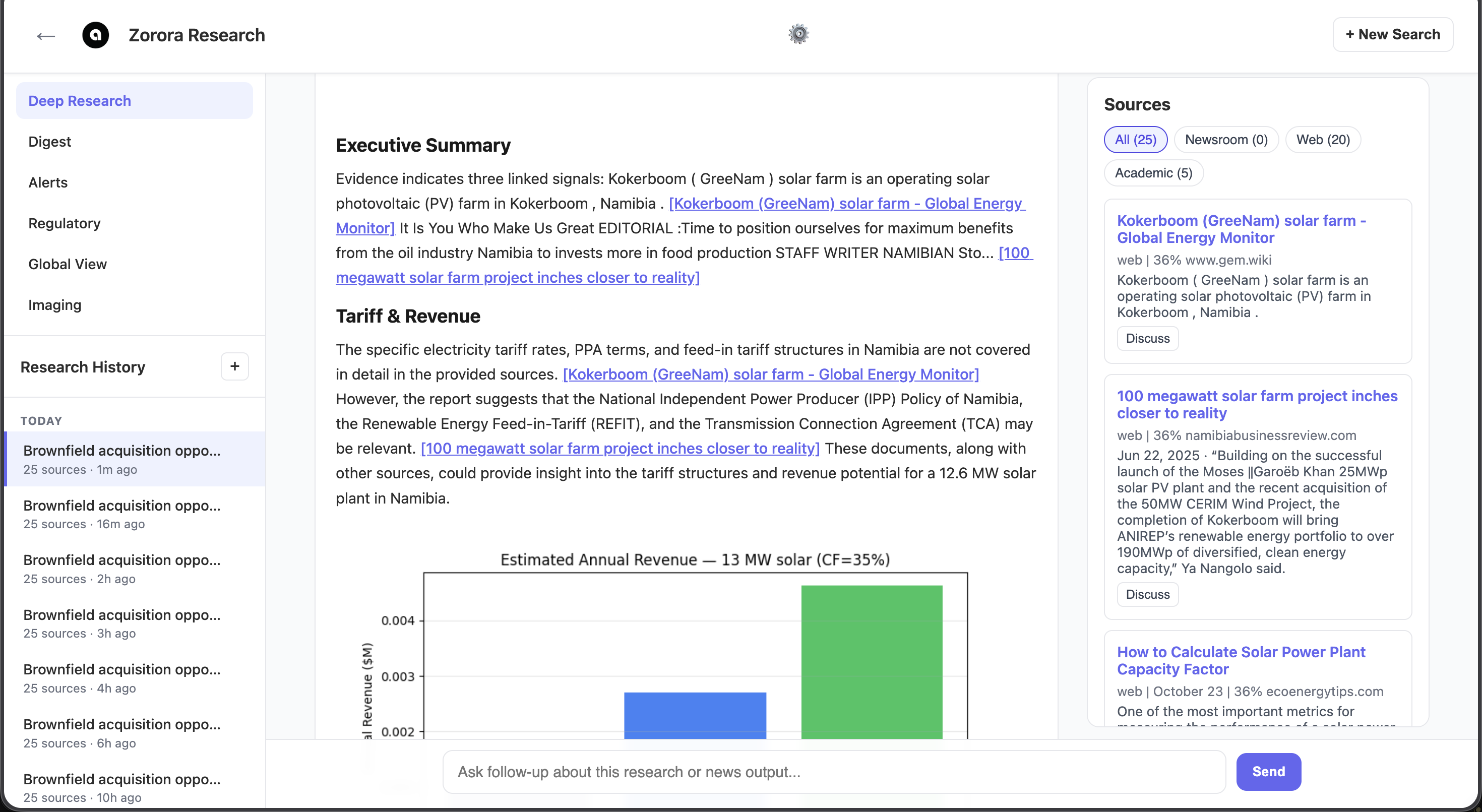 Zorora deep research report with inline citations and revenue analysis